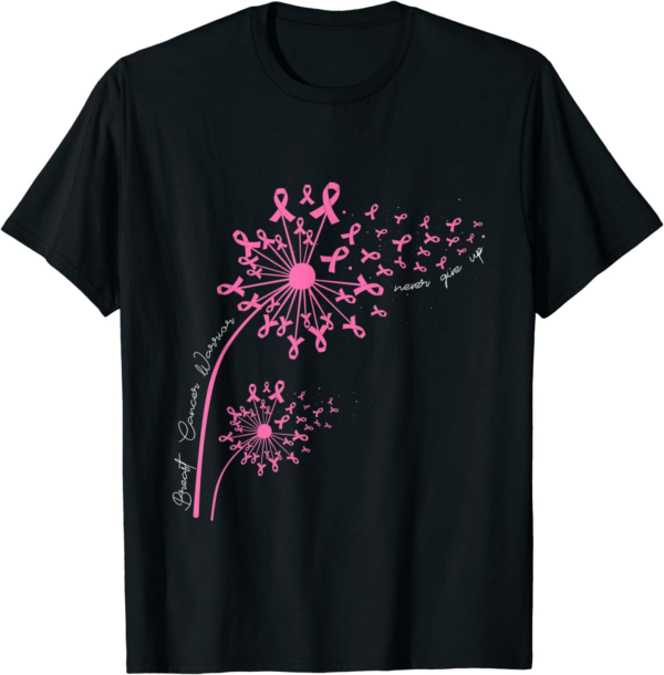 Dandelion Pink Flower Ribbon Breast Cancer Awareness Womens T Shirt